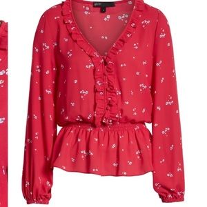 Gibson - Ruffle Detail Smock Waist Blouse